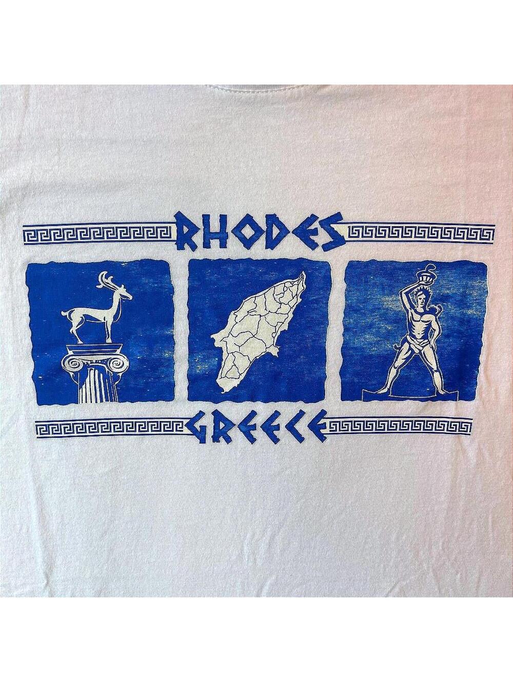 Rhodes Greece Souvenir T-Shirt White Large B&C Collection Tourist Tee Colossus - Picture 2 of 5